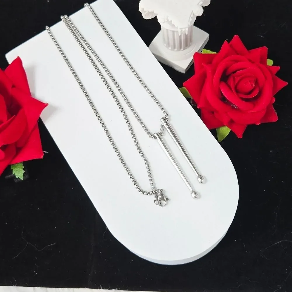 Drumstick Pendant Necklace Stainless Steel Chain Drummer Music Gift Rock & Roll